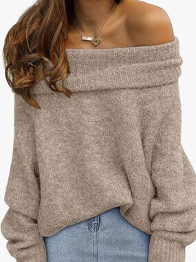 Women's off the shoulder sweater in a latte color. It is super soft. NEW (M)